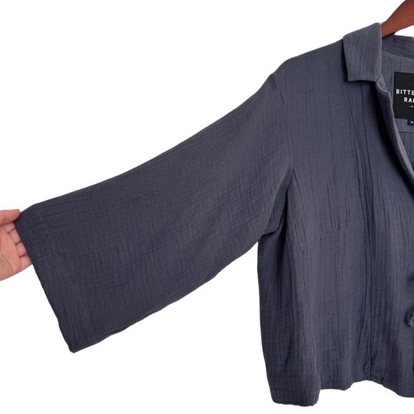 Bitte Kai Rand Double Weave‎ Short Jacket Medium Gray Gauzy Asymmetrical Tie - Picture 4 of 12